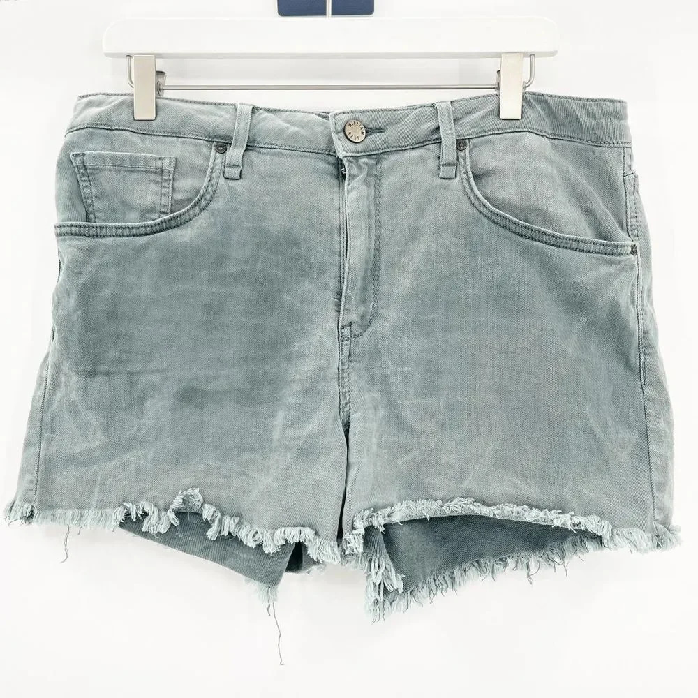 WilliamRast Jean Shorts Women's Sz 32 Faded Teal Green Cut Off Raw Hem High Rise